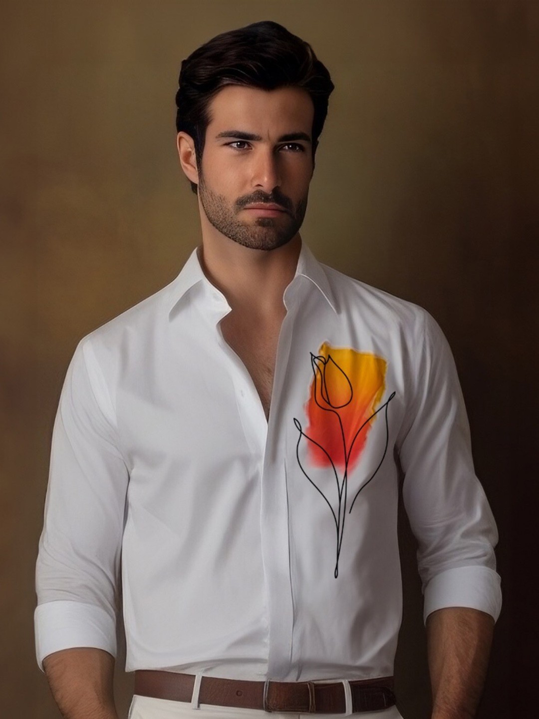 

HE SPOKE Modern Floral Printed Tailored Fit Pure Cotton Casual Shirt, White