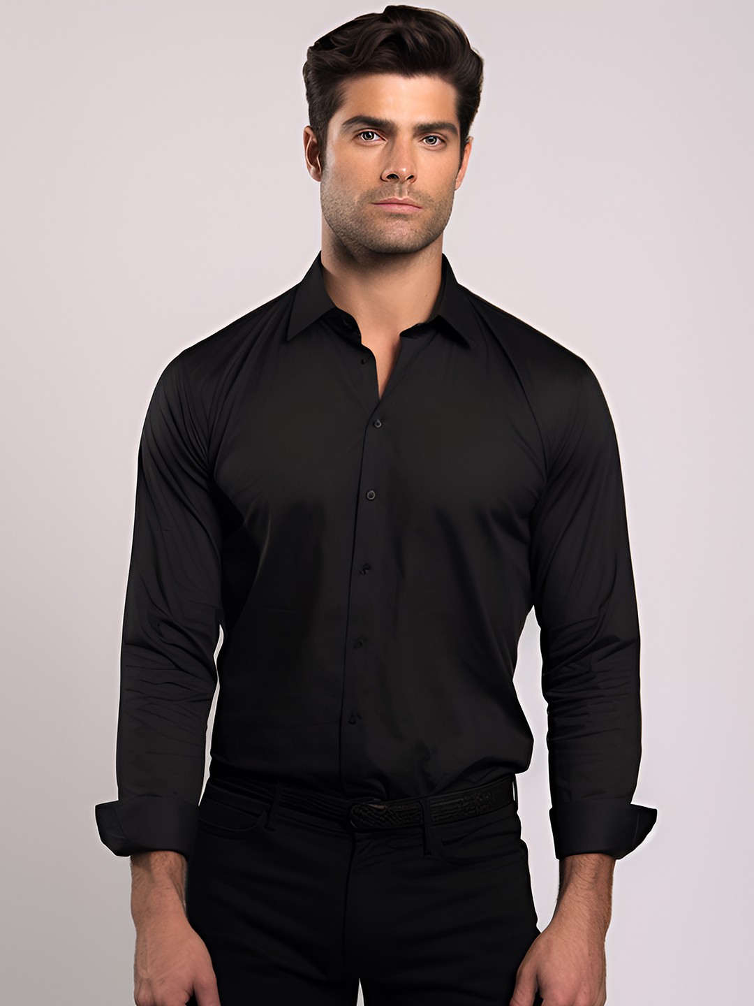 

HE SPOKE Modern Tailored Fit Cotton Formal Shirt, Black