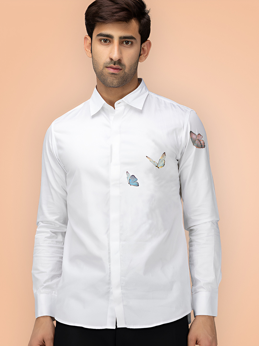 

HE SPOKE Printed Modern Tailored Fit Cotton Twill Casual Shirt, White