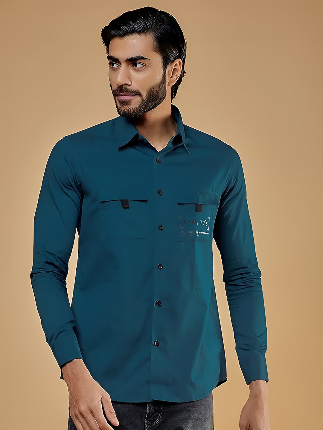 

HE SPOKE Modern Tailored Fit Pure Cotton Casual Shirt, Blue