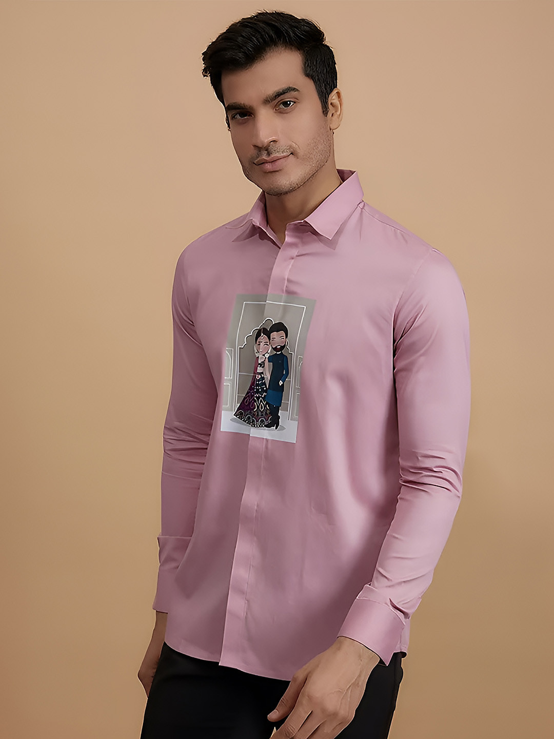 

HE SPOKE Graphic Printed Modern Tailored Fit Twill Pure Cotton Casual Shirt, Pink