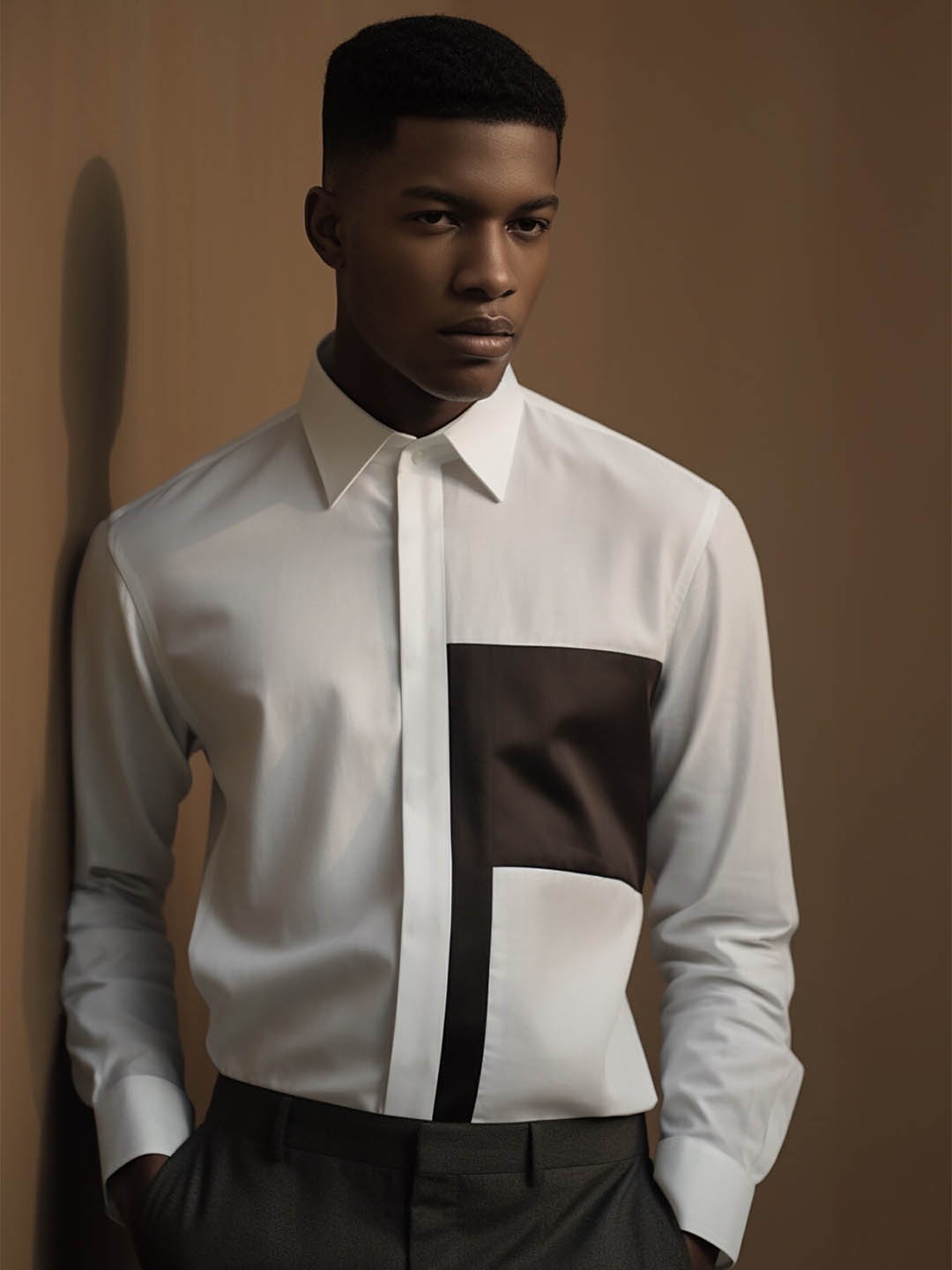 

HE SPOKE Colourblocked Modern Cotton Tailored Fit Formal Shirt, White