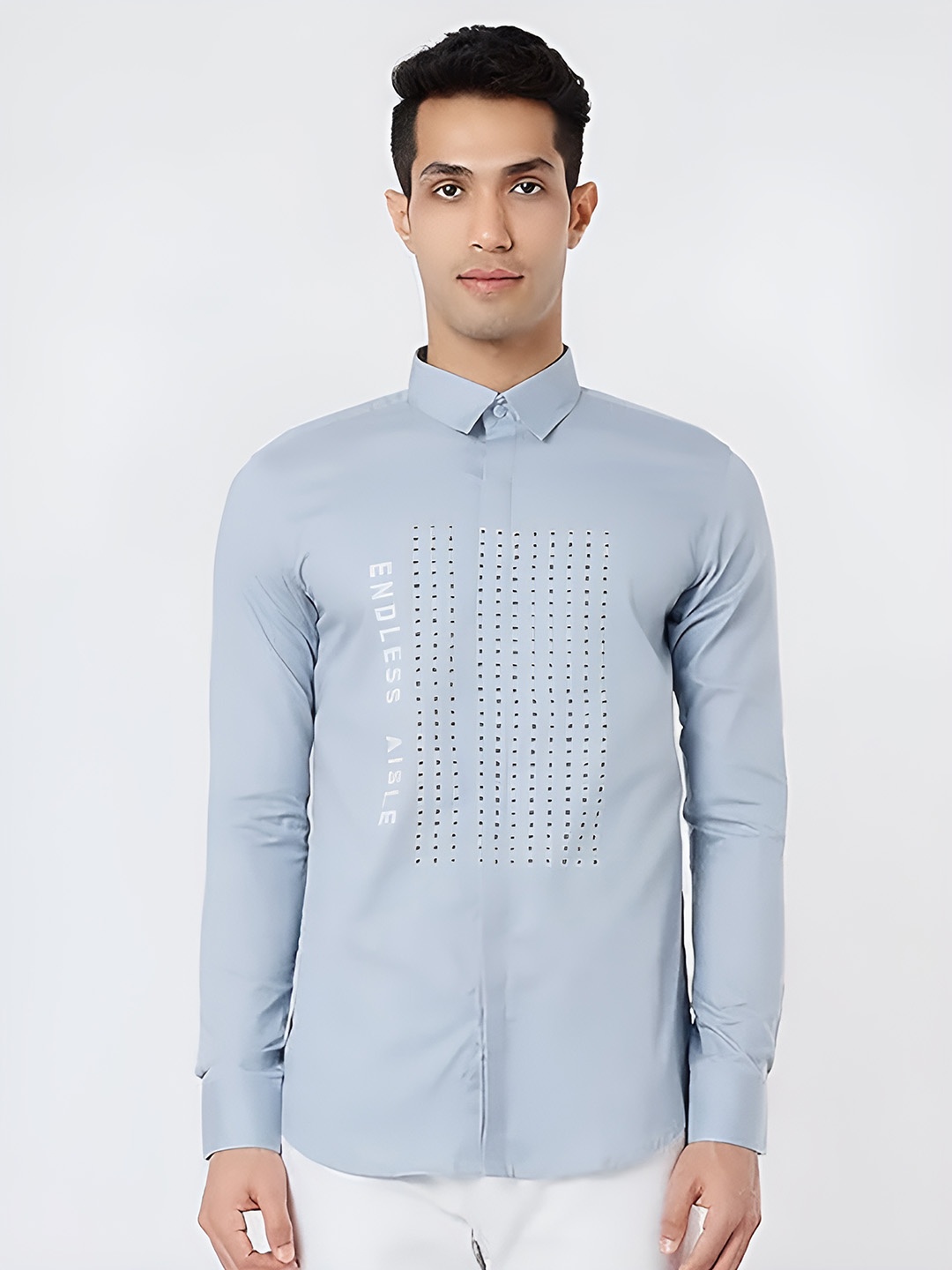 

HE SPOKE Modern Tailored Fit Opaque Geometric Printed Pure Cotton Casual Shirt, Blue