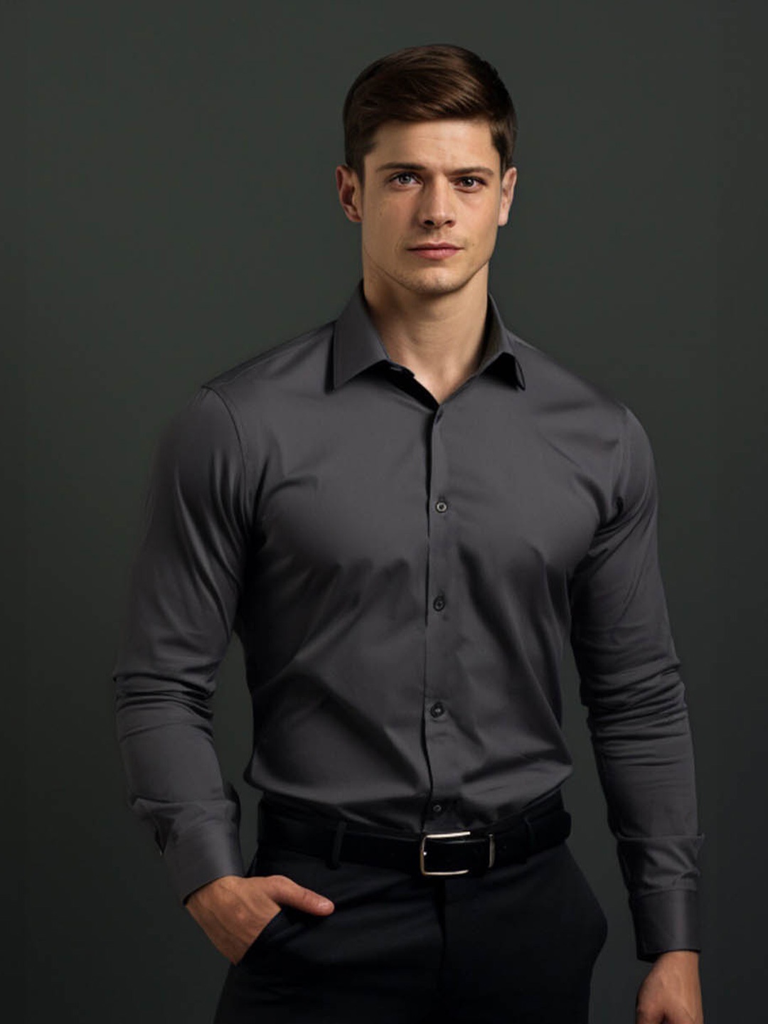 

HE SPOKE Modern Tailored Fit Cotton Formal Shirt, Grey