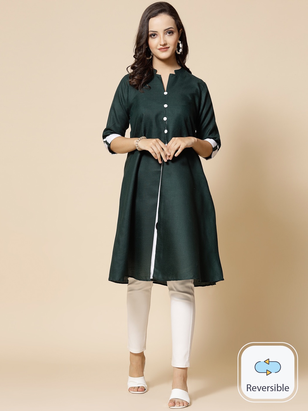

KALINI Pack Of 2 Mandarin Collar Cotton A-Line Kurta, Green