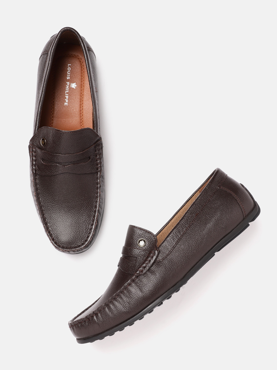

Louis Philippe Men Textured Round-Toe Leather Driving Shoes, Coffee brown