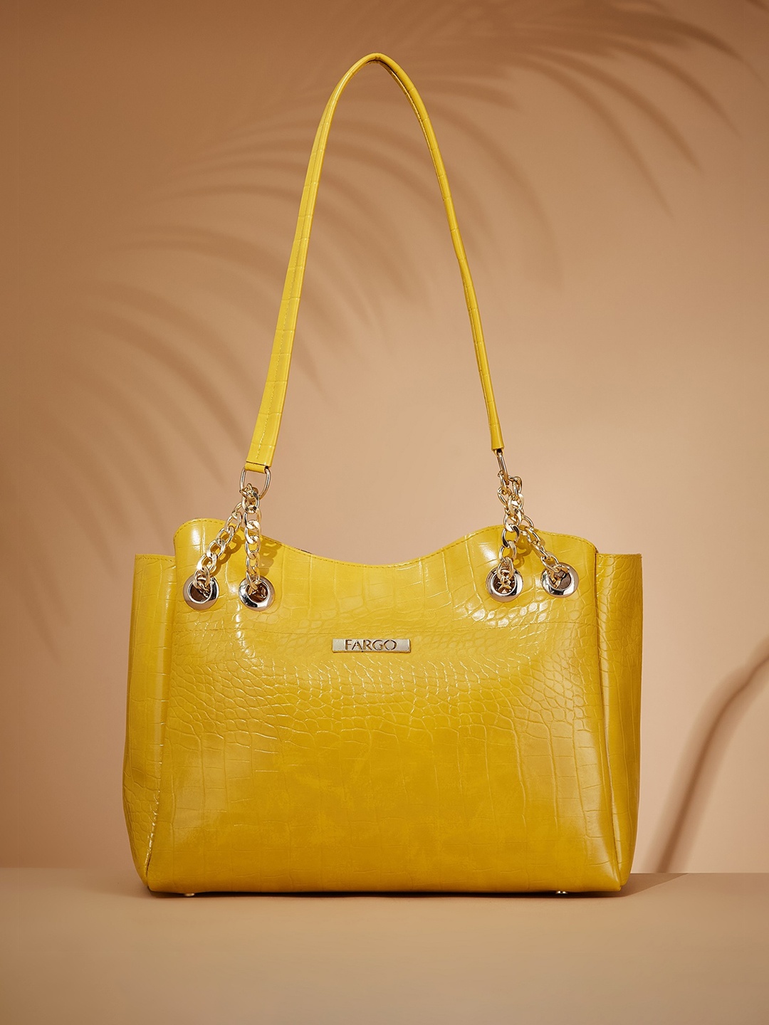 FARGO Textured Structured Shoulder Bag, Yellow