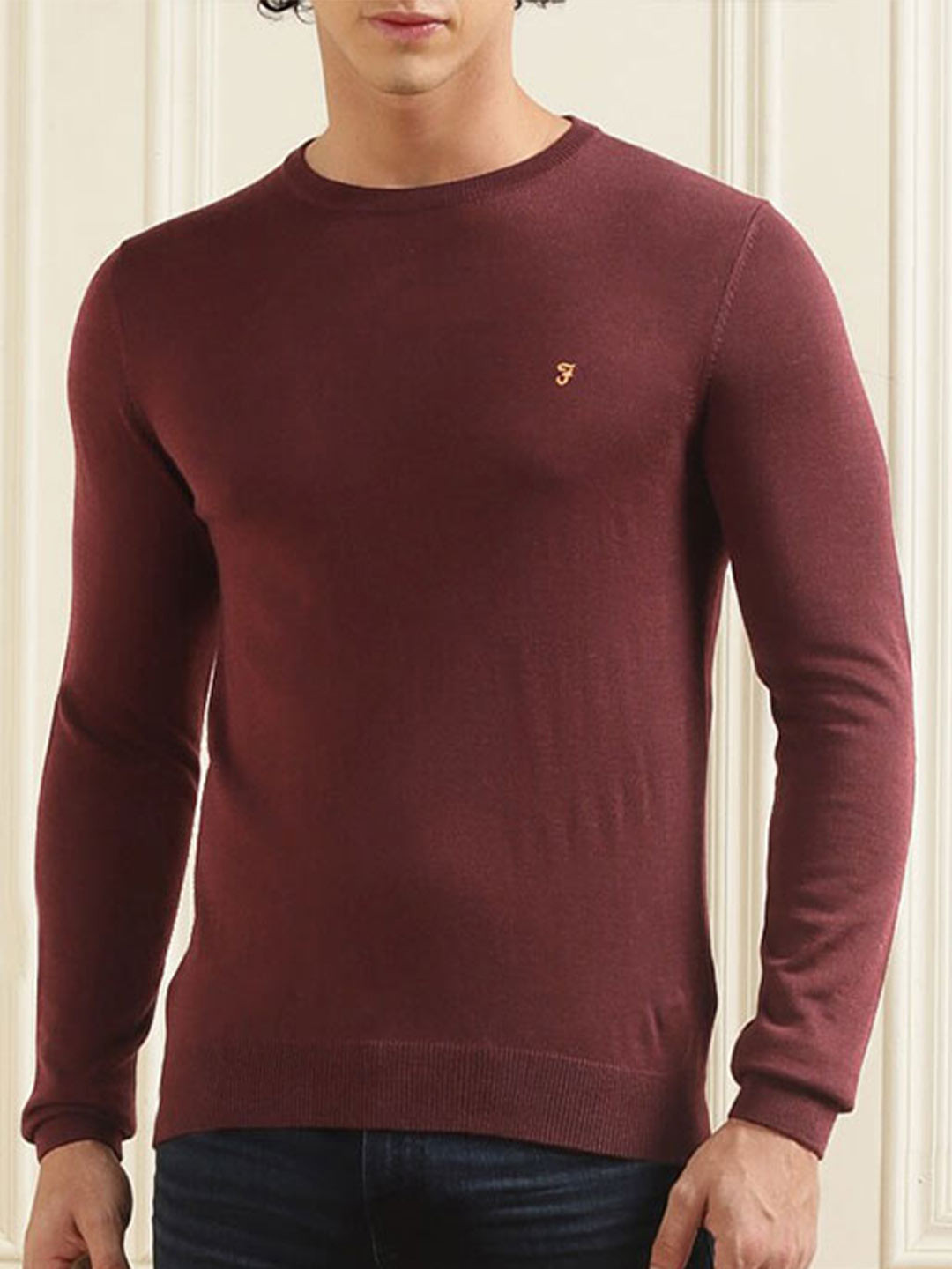 

Farah Round Neck Woollen Pullover, Maroon
