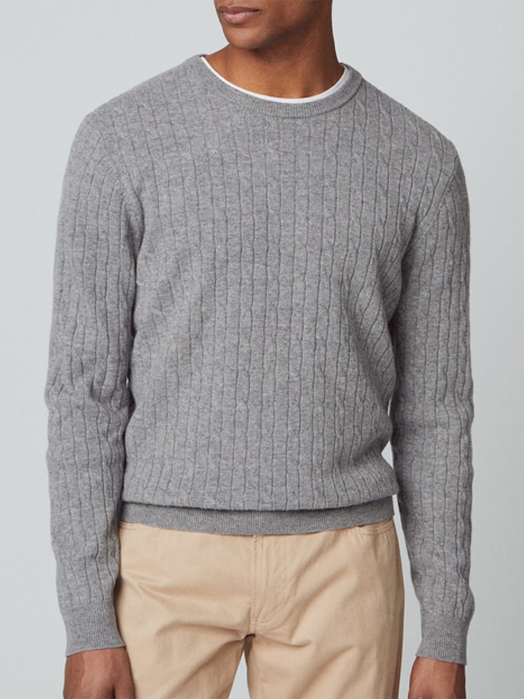 

HACKETT LONDON Self Design Cable Knit Woollen Pullover Sweaters, Grey