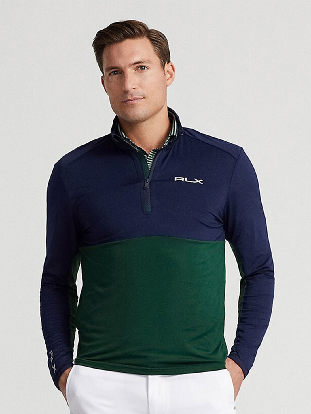 

Polo Ralph Lauren Colourblocked Mock Neck Pullover Sweater, Navy blue