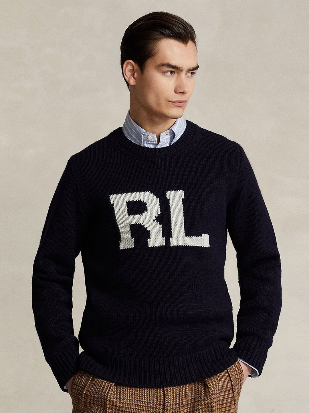 

Polo Ralph Lauren Typography Printed Woolen Sweater, Navy blue