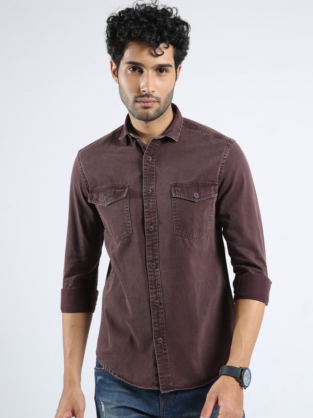 

BADMAASH Slim Fit Cotton Casual Shirt, Brown