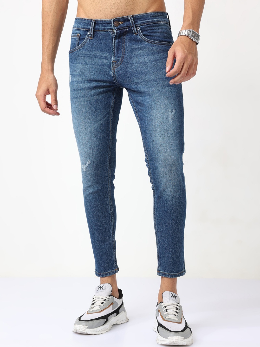 

BADMAASH Men Skinny Fit Low Distress Light Fade Non Stretchable Jeans, Blue