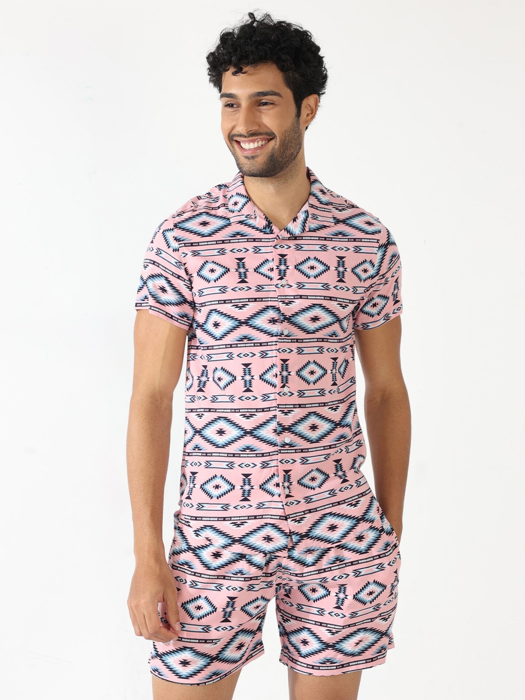 BADMAASH Printed Shirt With Shorts, Pink