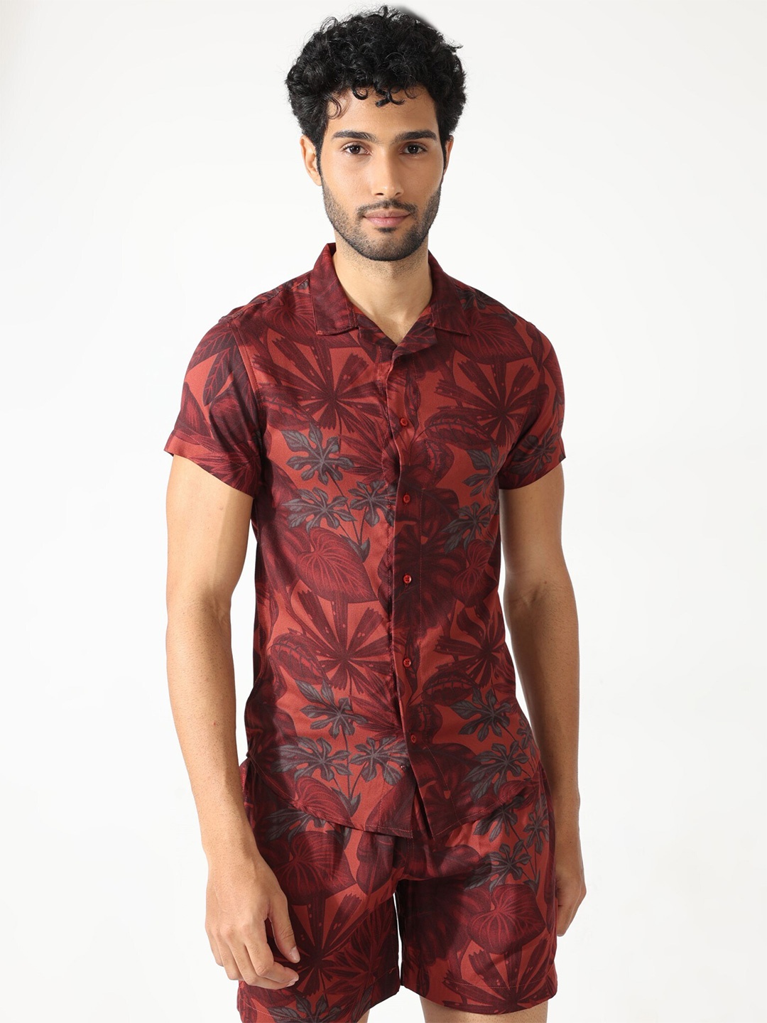 

BADMAASH Printed Shirt & Short Co-Ord Set, Red