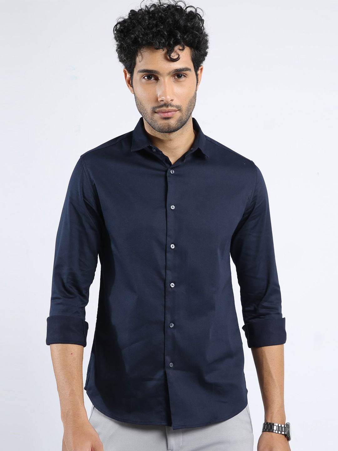 

BADMAASH Slim Fit Cotton Casual Shirt, Navy blue
