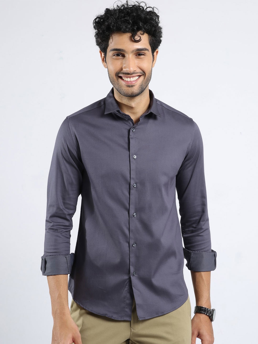 

BADMAASH Slim Fit Cotton Casual Shirt, Grey