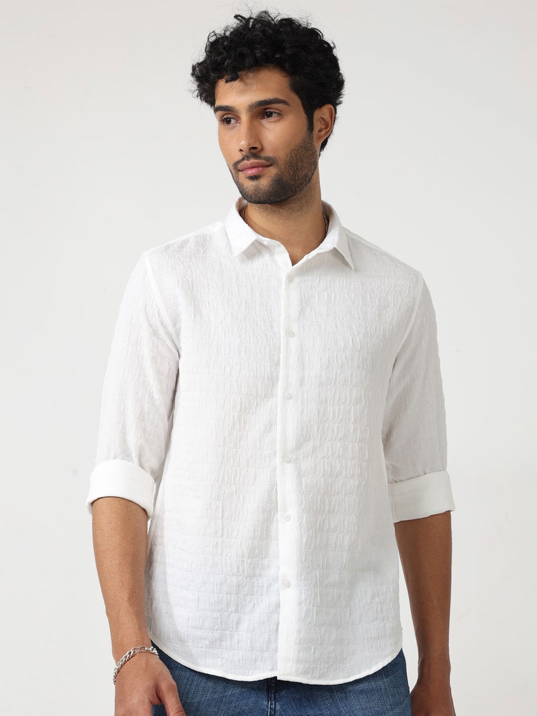 

BADMAASH Slim Fit Self Design Casual Shirt, White