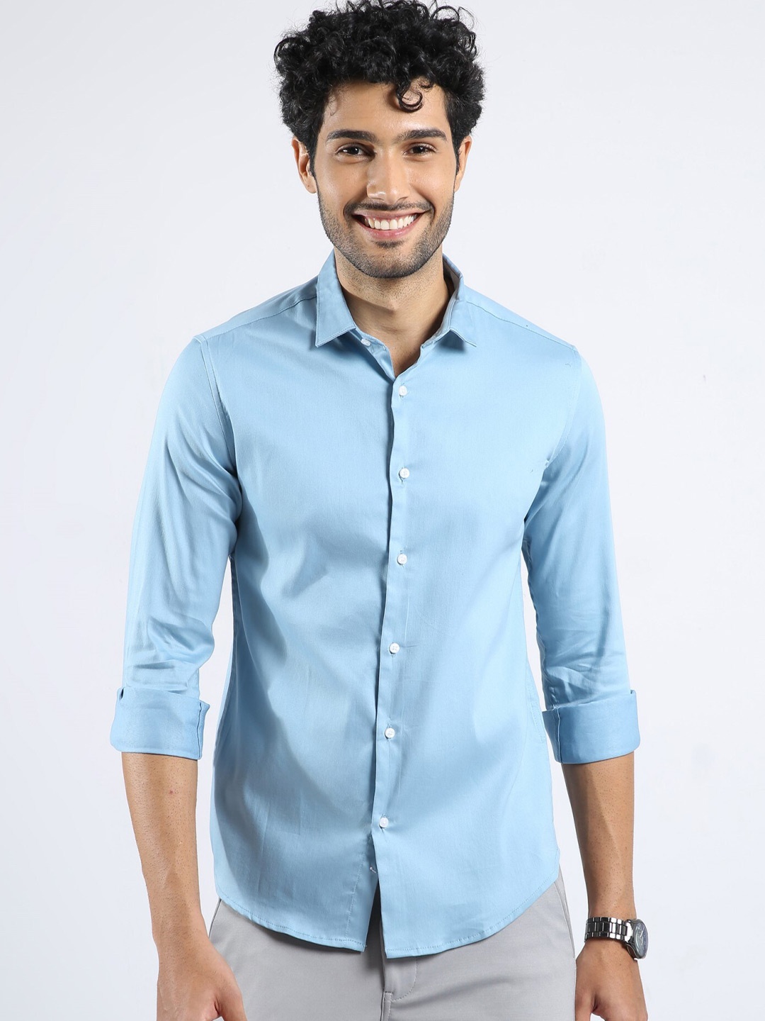 

BADMAASH Spread Collar Slim Fit Cotton Casual Shirt, Blue