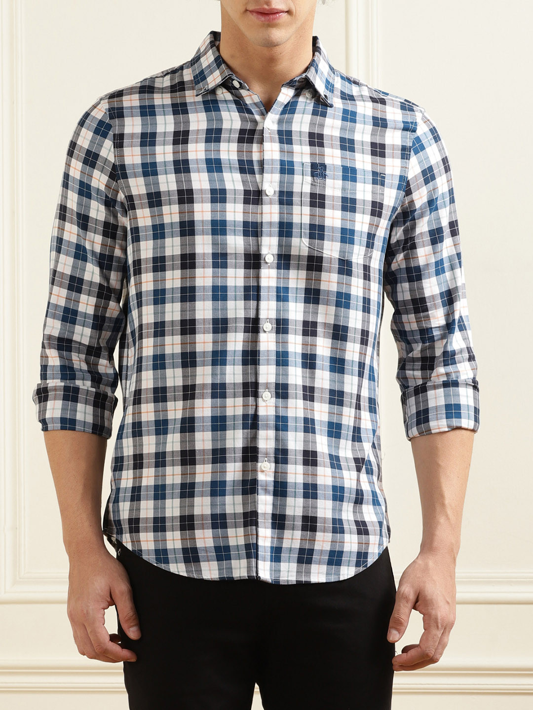 

Original Penguin Gingham Checked Button-Down Collar Casual Shirt, White