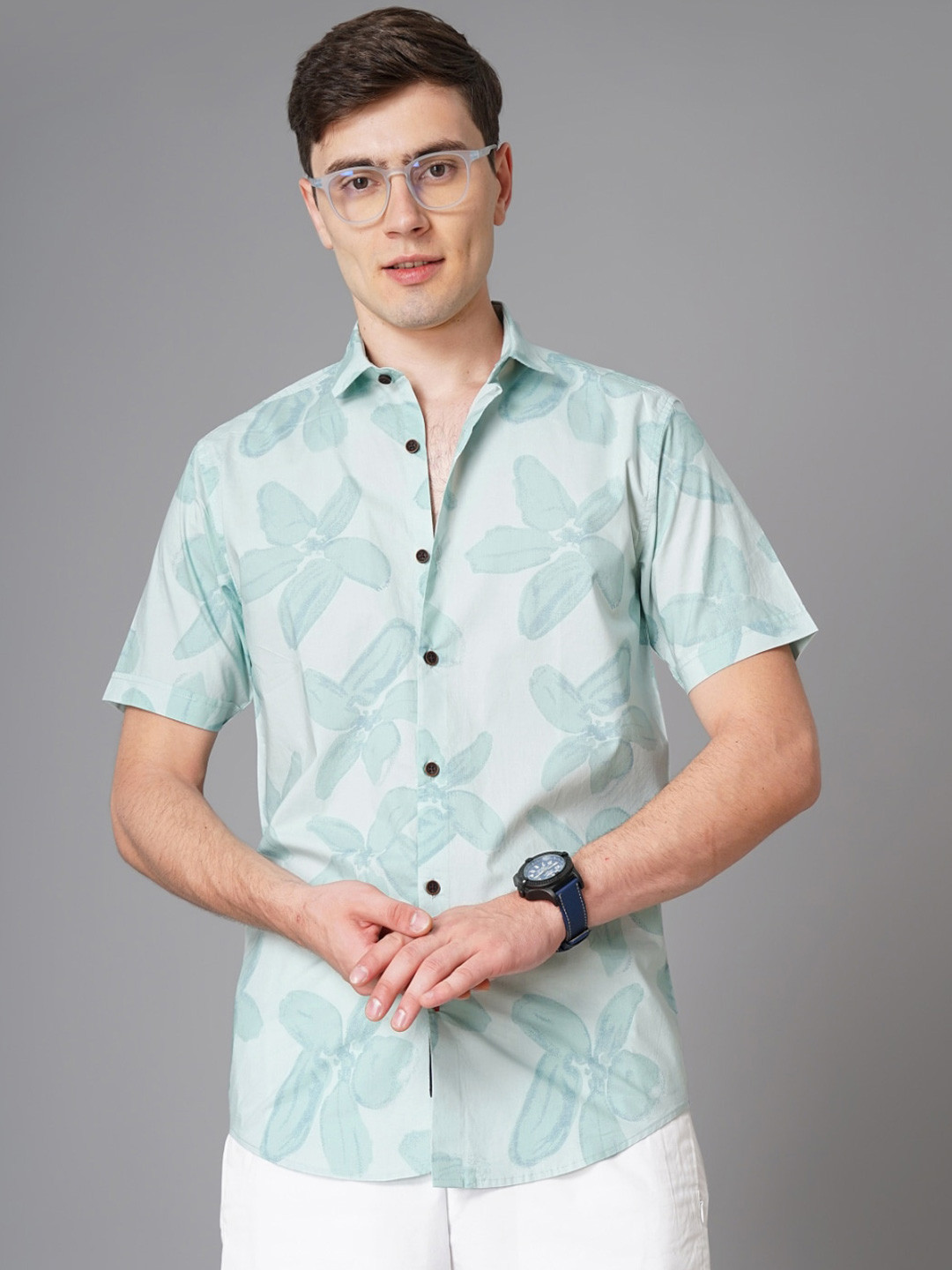 

PAUL STREET Men Standard Slim Fit Floral Printed Cotton Casual Shirt, Green