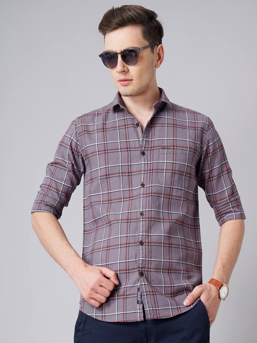 

PAUL STREET Men Standard Slim Fit Tartan Checks Oxford Cotton Casual Shirt, Mauve