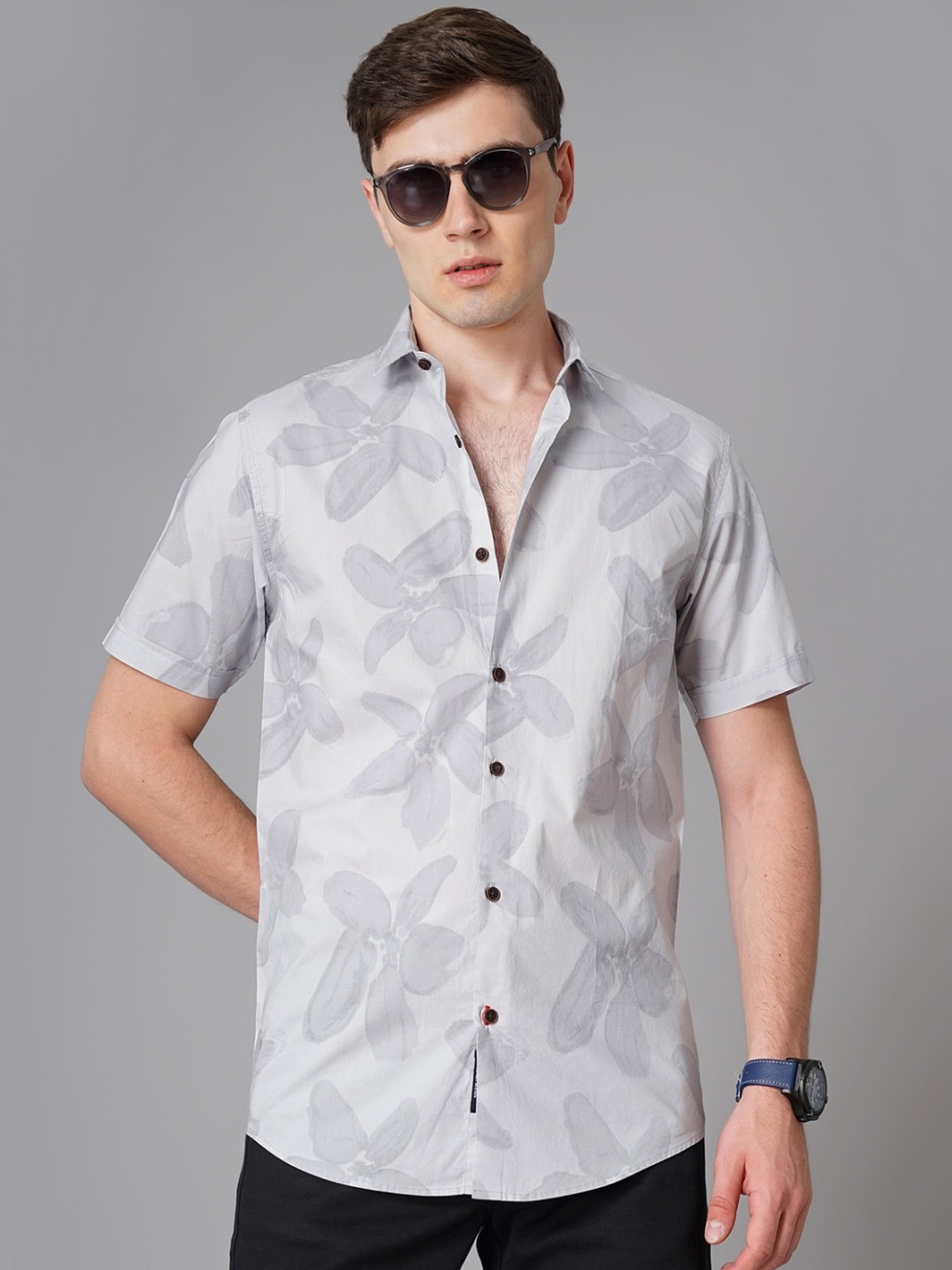 

PAUL STREET Men Standard Slim Fit Floral Printed Cotton Casual Shirt, Grey