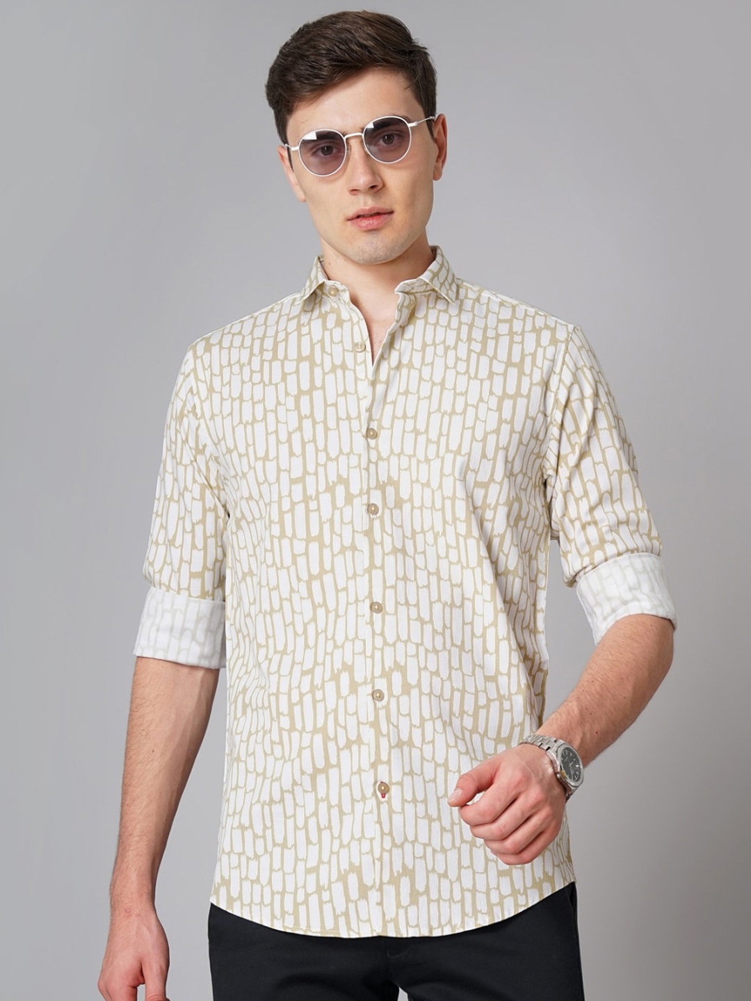 

PAUL STREET Standard Slim Fit Abstract Printed Casual Shirt, Yellow