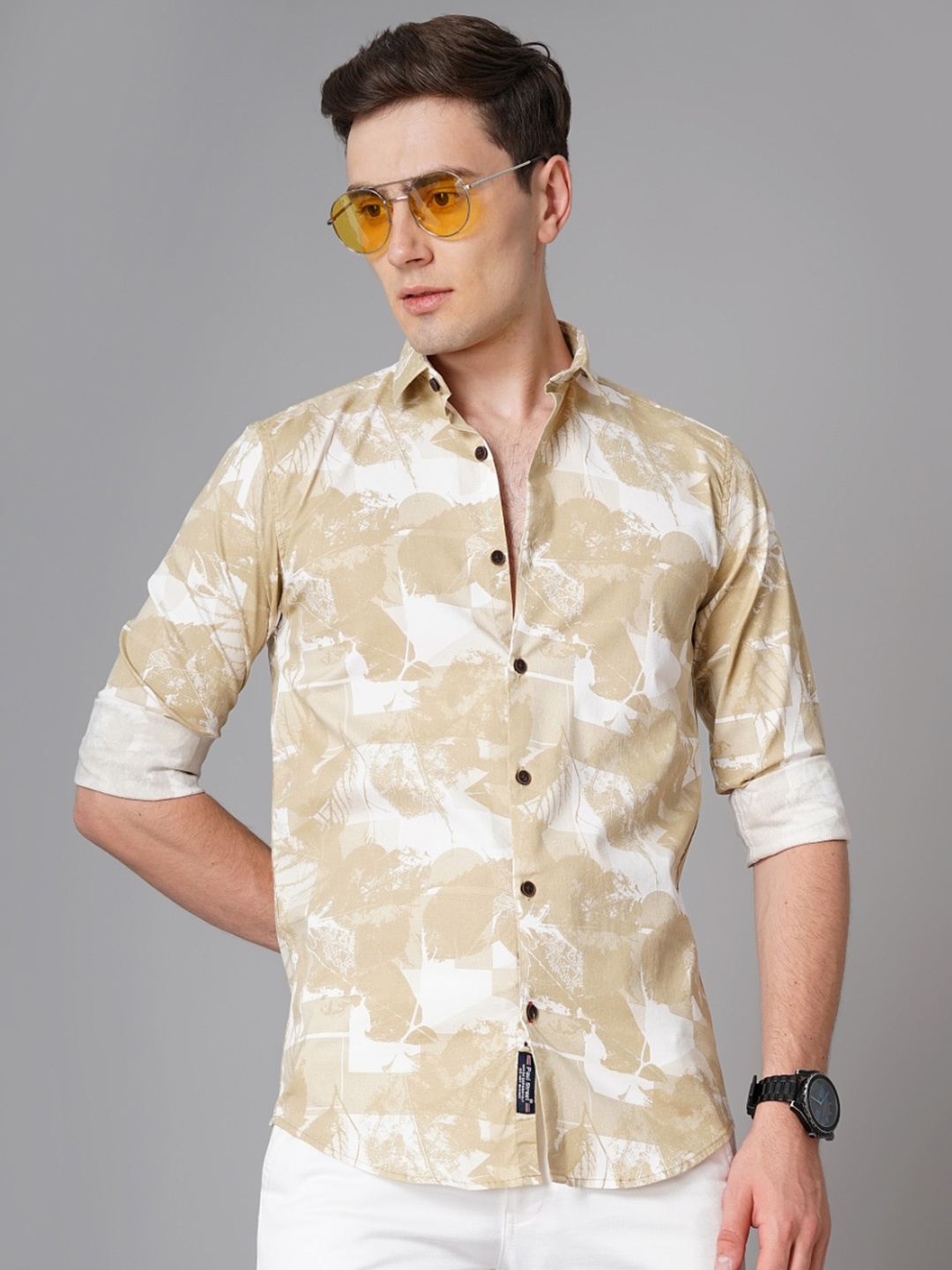 

PAUL STREET Standard Slim Fit Abstract Printed Casual Shirt, Brown