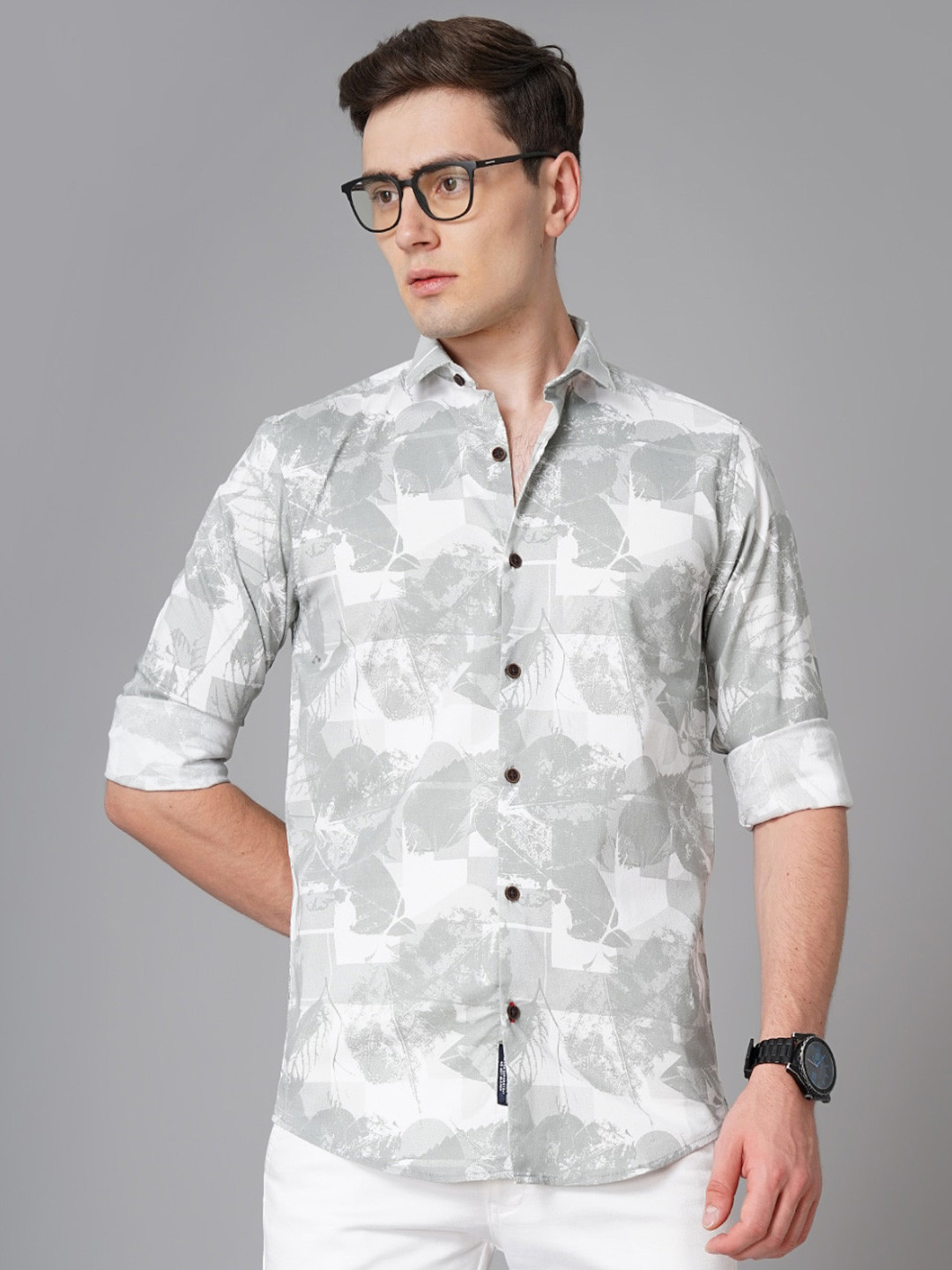 

PAUL STREET Standard Slim Fit Floral Printed Casual Shirt, Grey