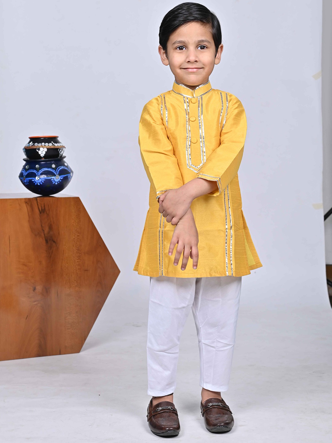

Maaikid Boys Gotta Patti Kurta with Trousers, Mustard