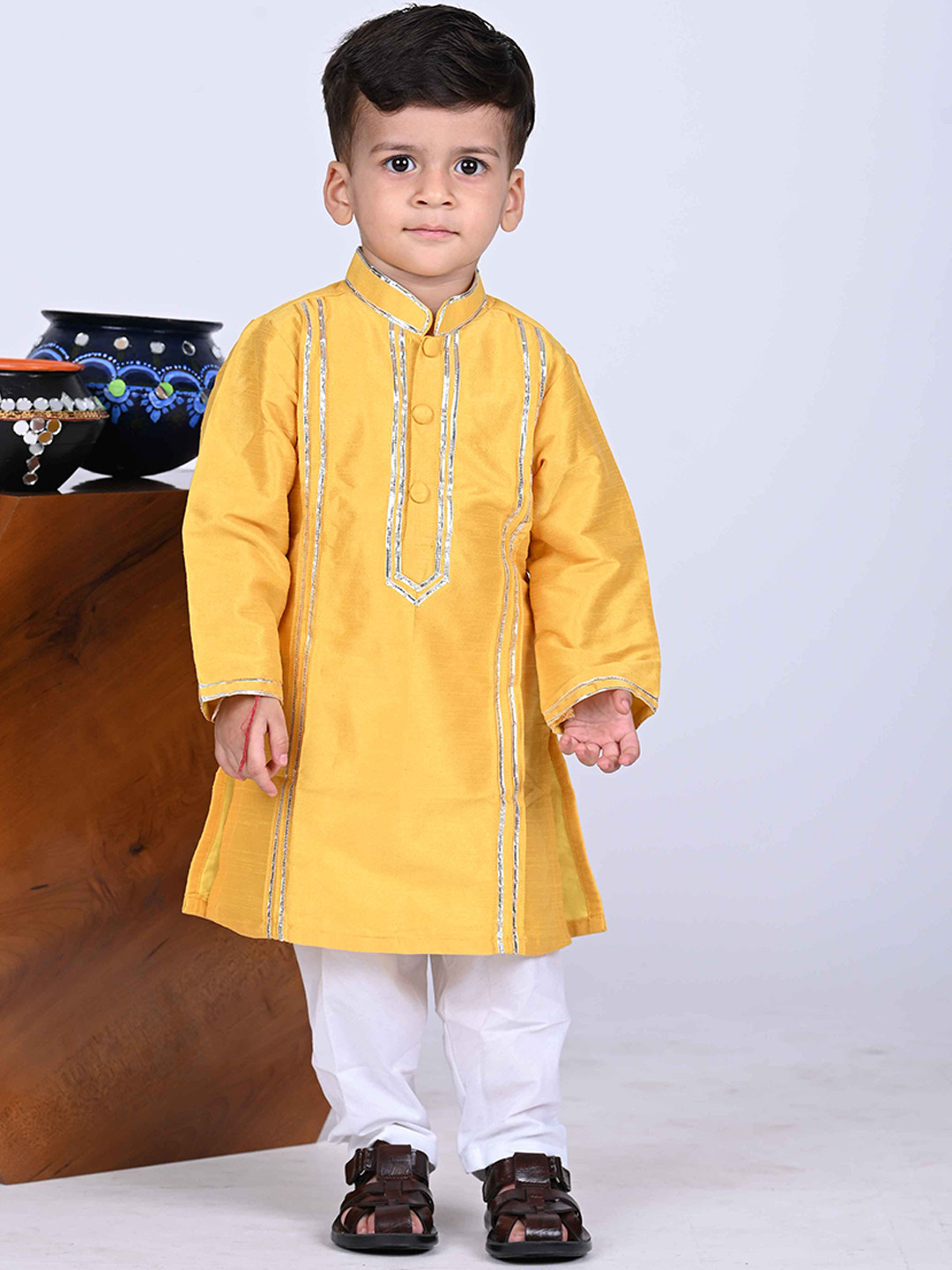 

Maaikid Boys Gotta Patti Kurta with Trousers, Mustard
