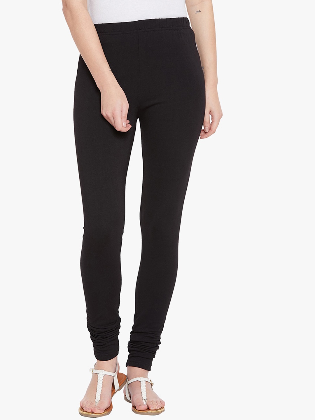 

THE PAJAMA FACTORY Cotton Churidar Length Leggings, Black