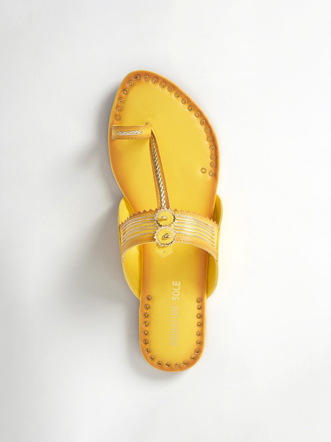 

Signature Sole Ethnic Braided One Toe Flats, Yellow
