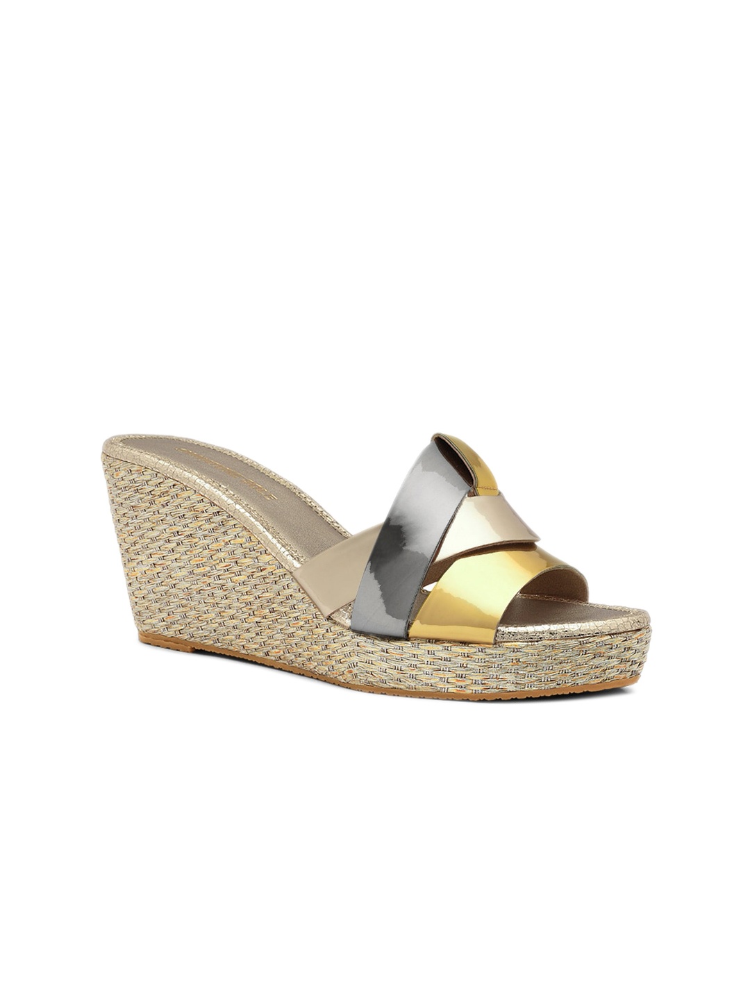 

Signature Sole Colourblocked Wedge Heels, Gold