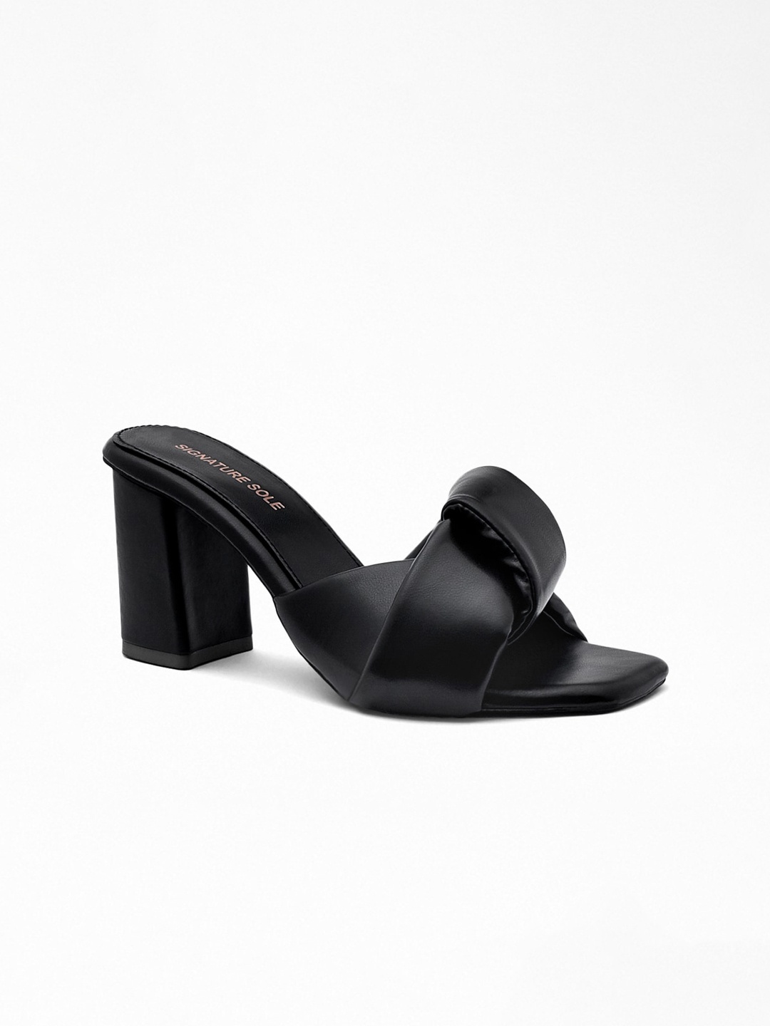 

Signature Sole Textured Open Toe Block Heels, Black