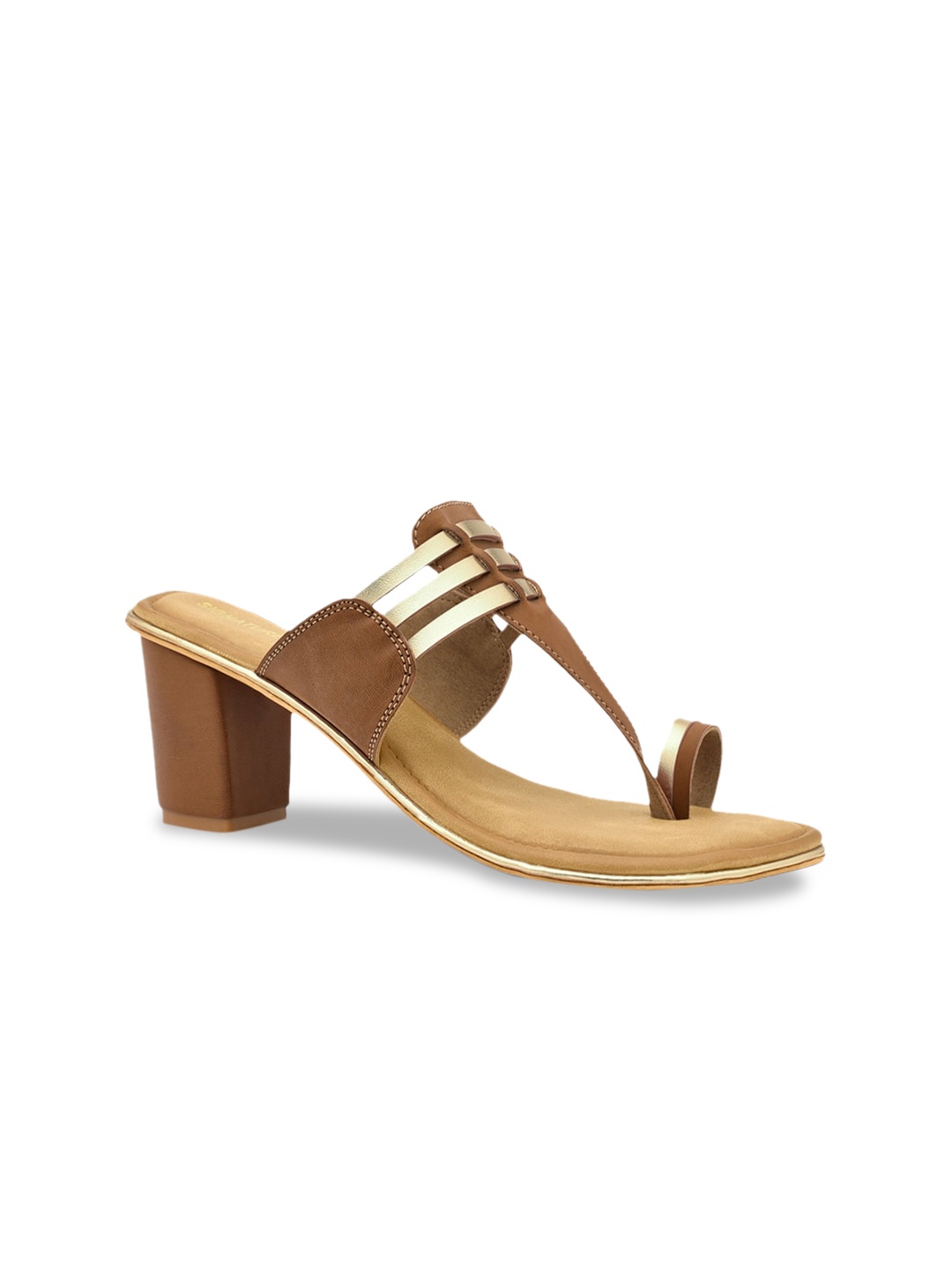 

Signature Sole Striped One Toe Block Heels, Brown