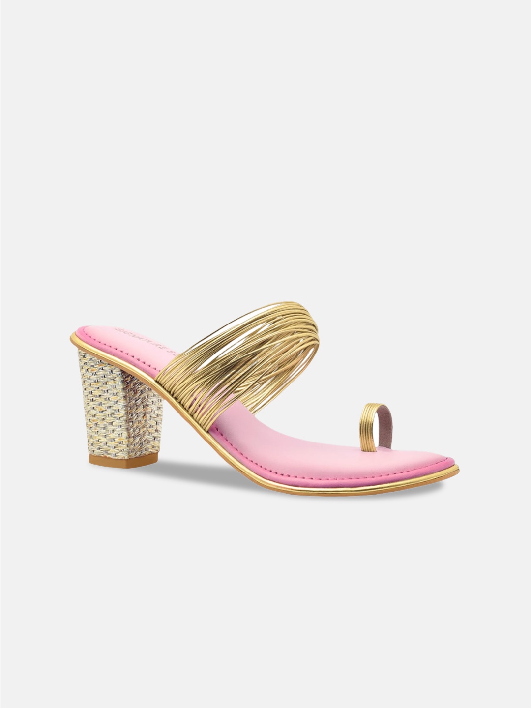 

Signature Sole Strappy One Toe Block Heels, Gold