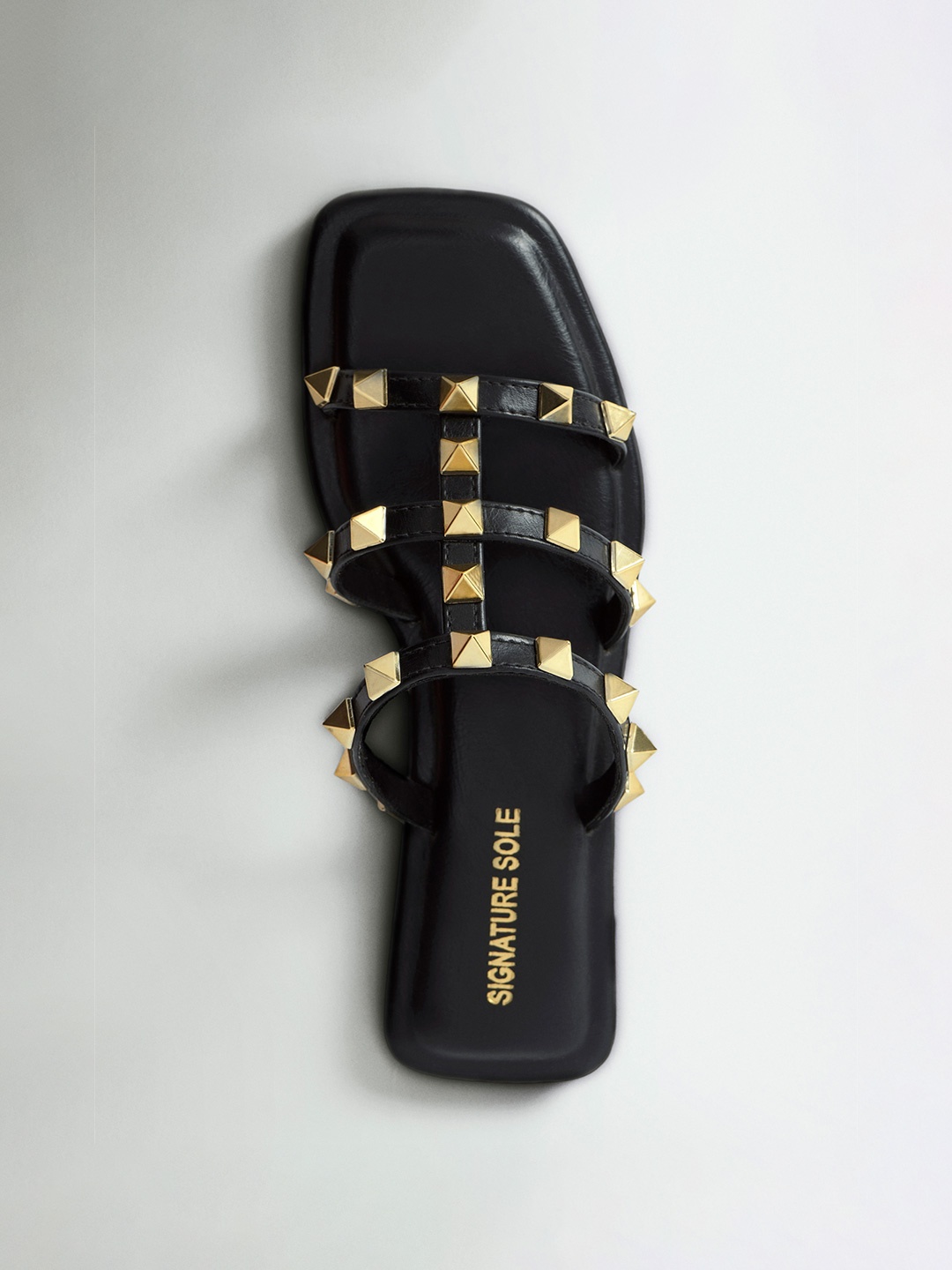 

Signature Sole Embellished Open Toe Flats, Black