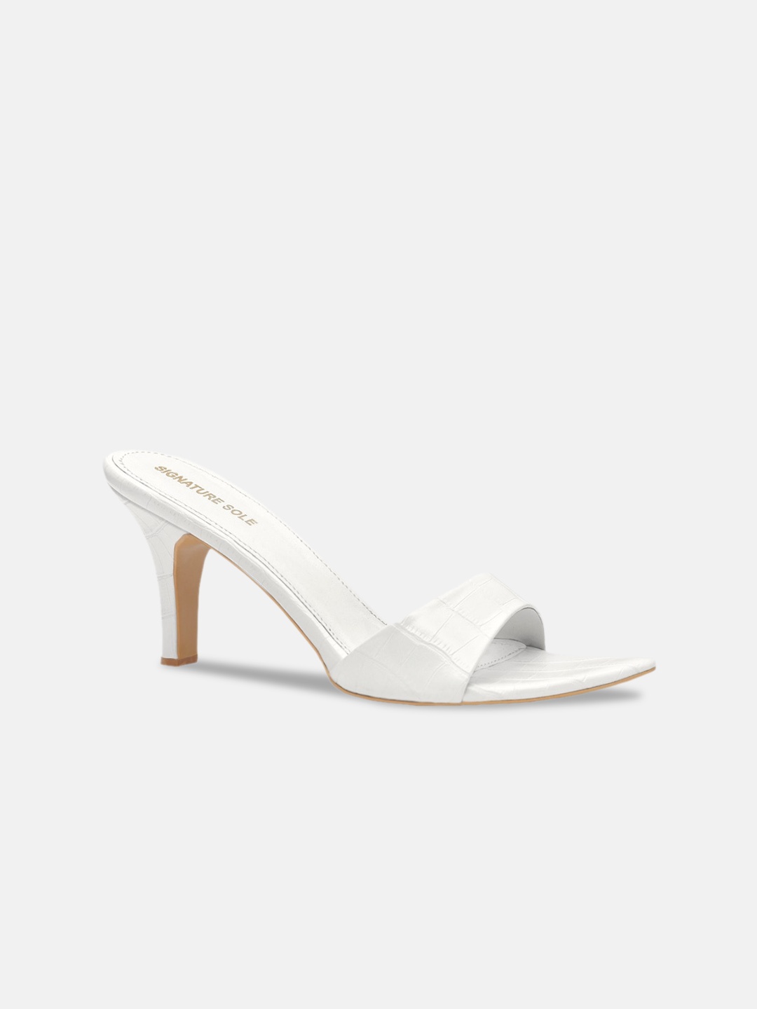 

Signature Sole Textured Open Toe Slim Heels, White
