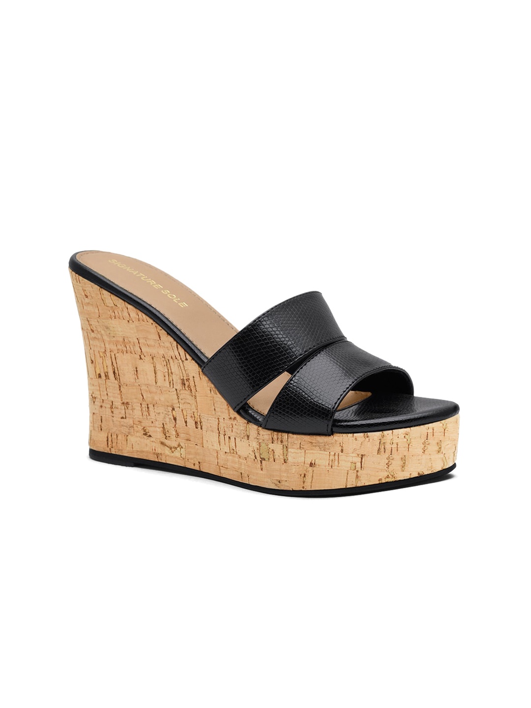 

Signature Sole Textured Open Toe Wedges, Black