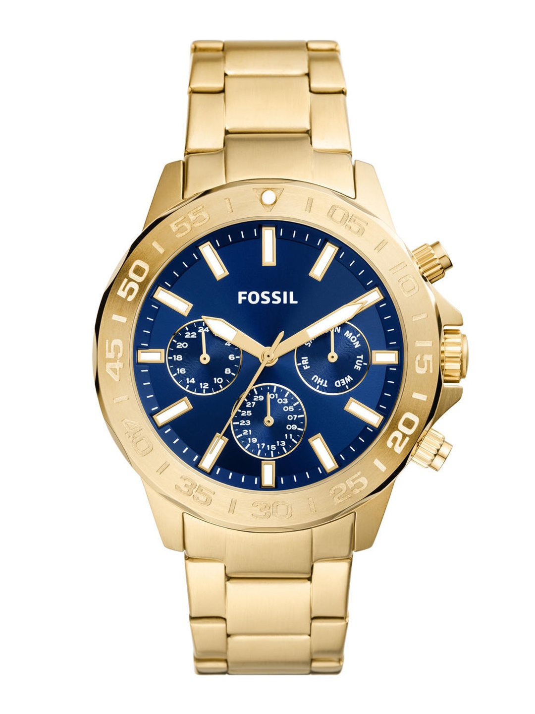 

Fossil Men Textured Dial & Stainless Steel Bracelet Style Straps Analogue Watch BQ2706, Gold