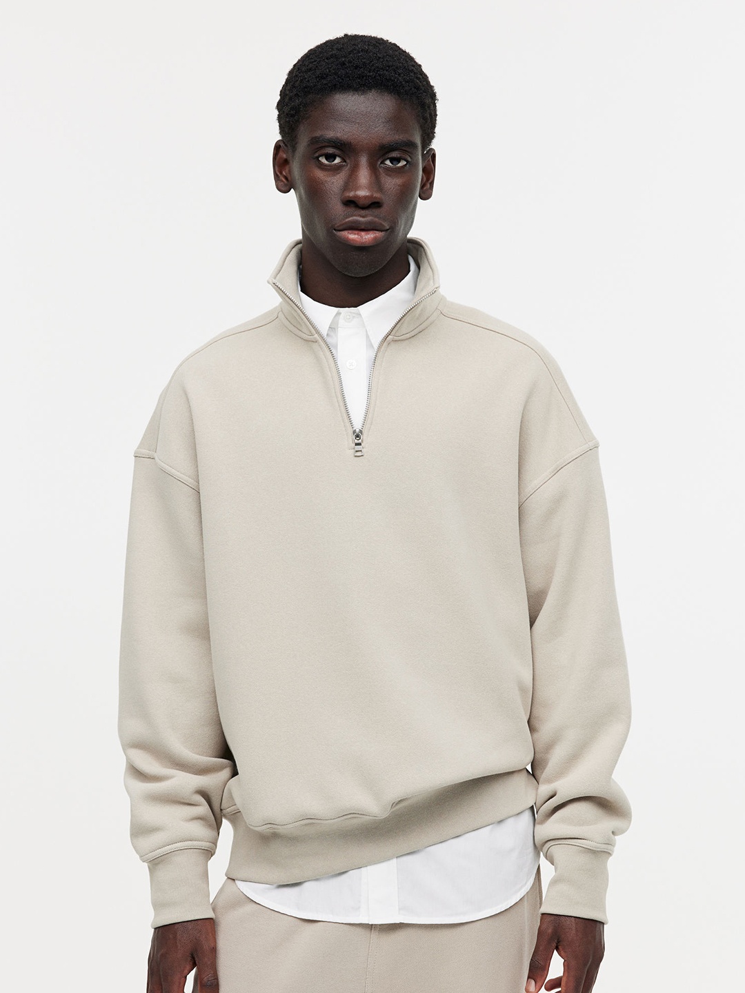 

H&M Oversized Fit Half-Zip Sweatshirt, Beige