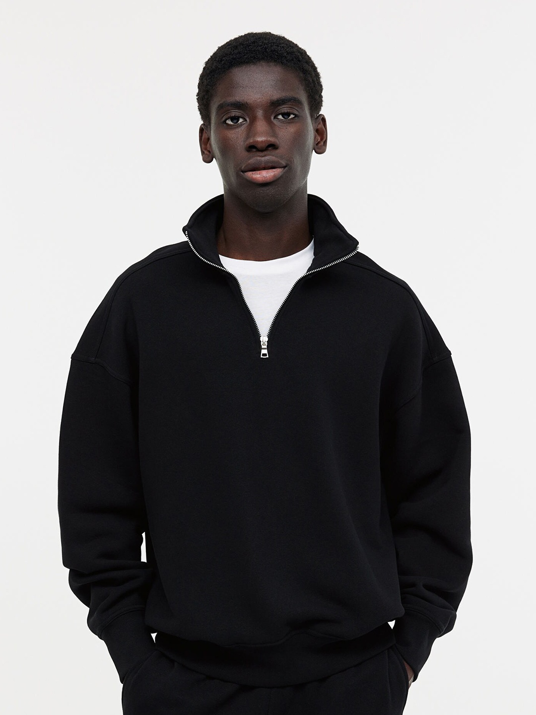

H&M Oversized-Fit Half-Zip Sweatshirt, Black