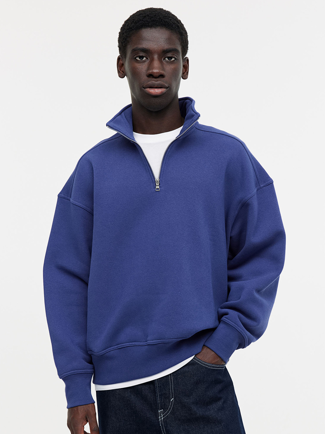 

H&M Oversized Fit Half-Zip Sweatshirt, Blue