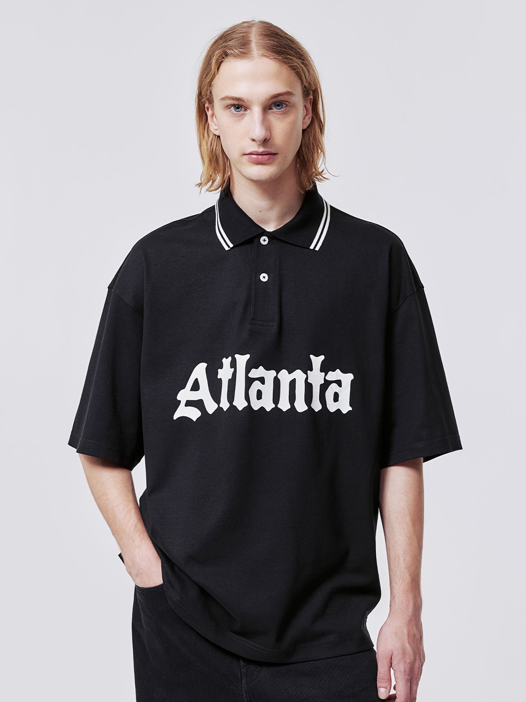 

H&M Oversized Fit Motif-Detail Polo Shirt, Black