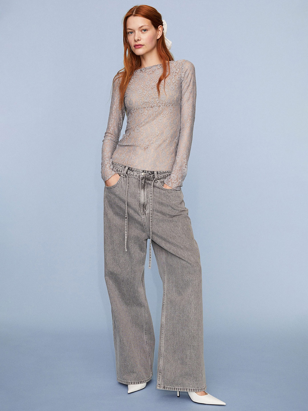 

H&M Sheer Lace Top, Grey