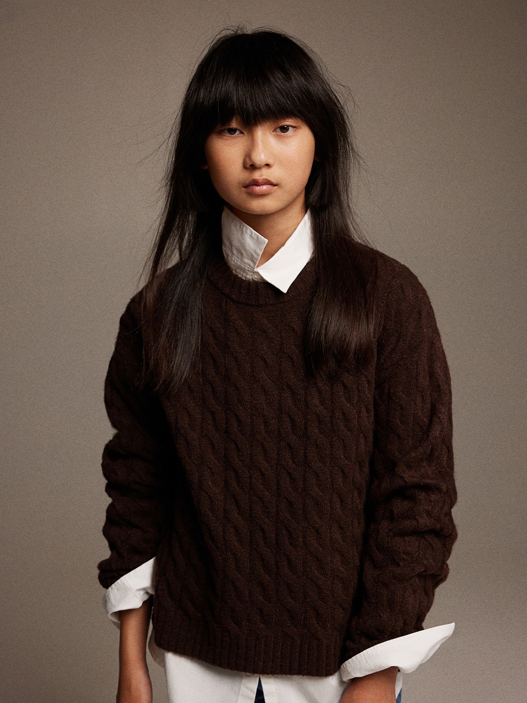 

H&M Girls Cable-Knit Jumper, Coffee brown