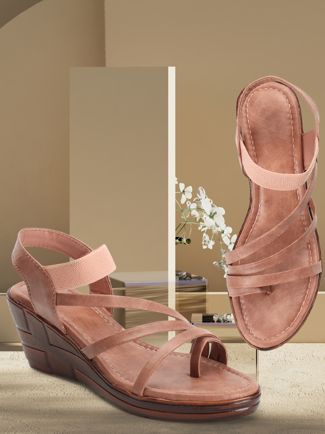 

Elibolz Strappy Open Toe Wedges With Backstrap, Pink