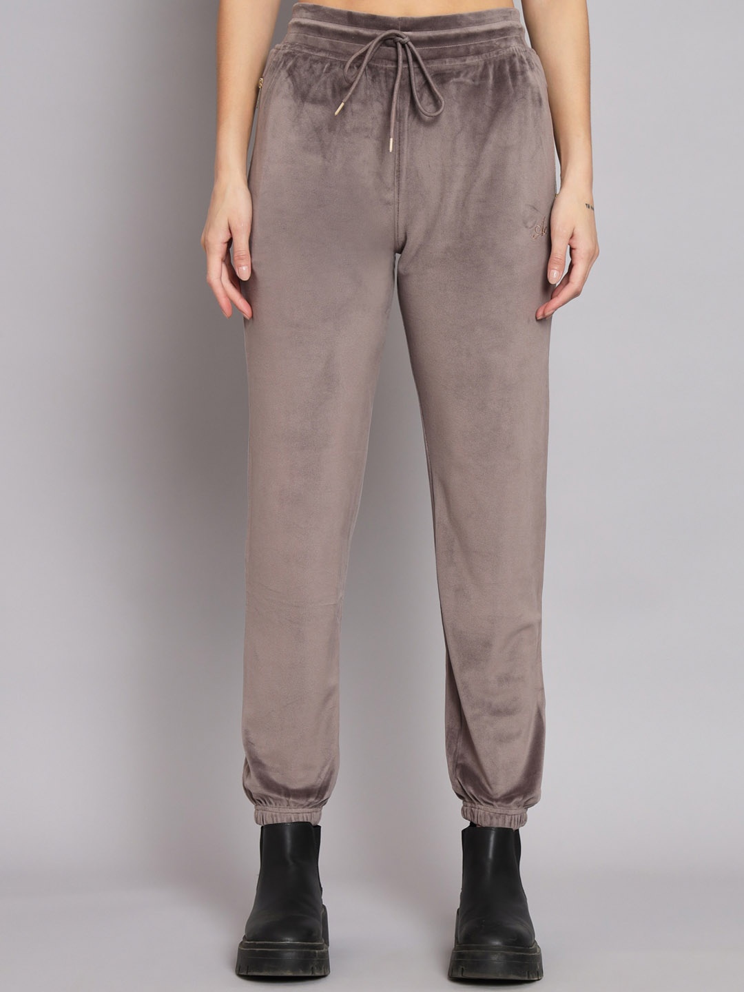 

ANTI CULTURE Women Mid-Rise Stretchable Velvet Joggers, Brown
